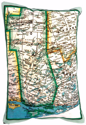 Rideau Lakes Vintage Map Pillow