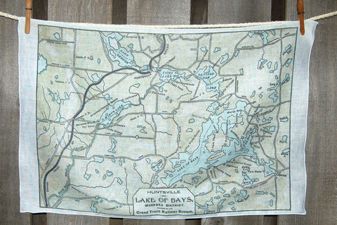 Lake of Bays Map Tea Towel