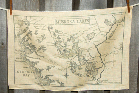 Muskoka Lakes circa 1920 Map Tea Towel