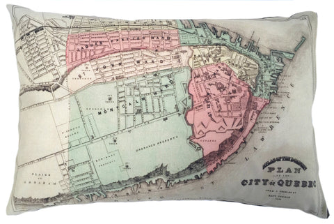 Quebec City Vintage Map Pillow