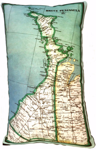 Bruce Peninsula Vintage Map Pillow