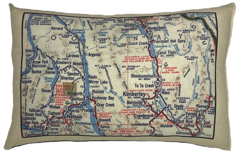 Kootenays Vintage Map Pillow