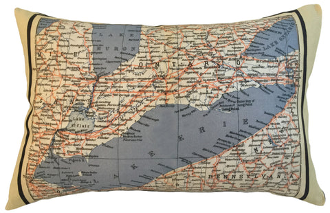 Lake Erie Vintage Map Pillow