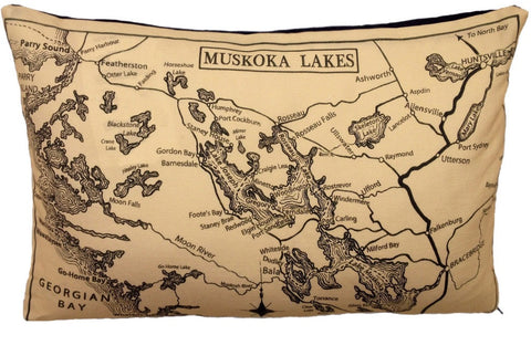 Muskoka Lakes Vintage Map Pillow