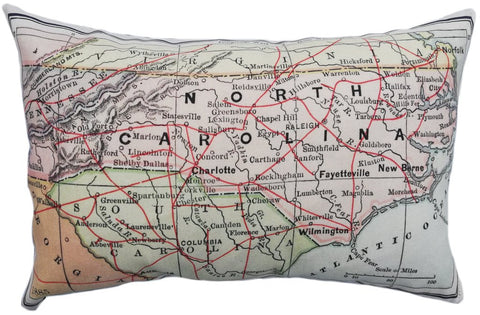 North Carolina Vintage Map Pillow