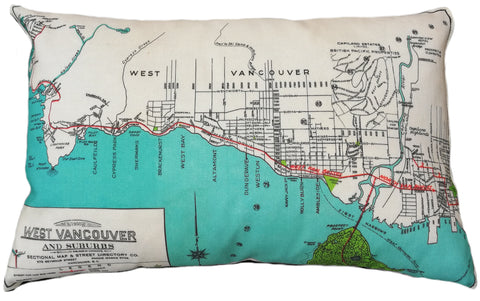 West Vancouver Vintage Map Pillow