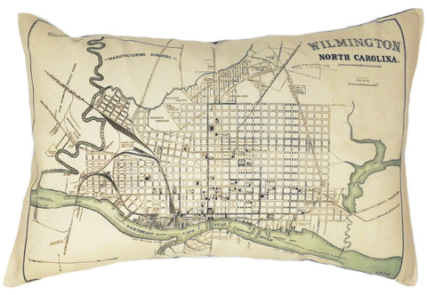 Wilmington NC Vintage Map Pillow
